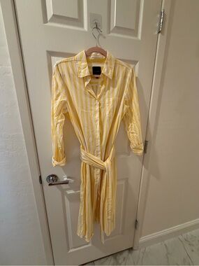 Alex Marie Yellow and White Striped Long Sleeve Shirt Dress